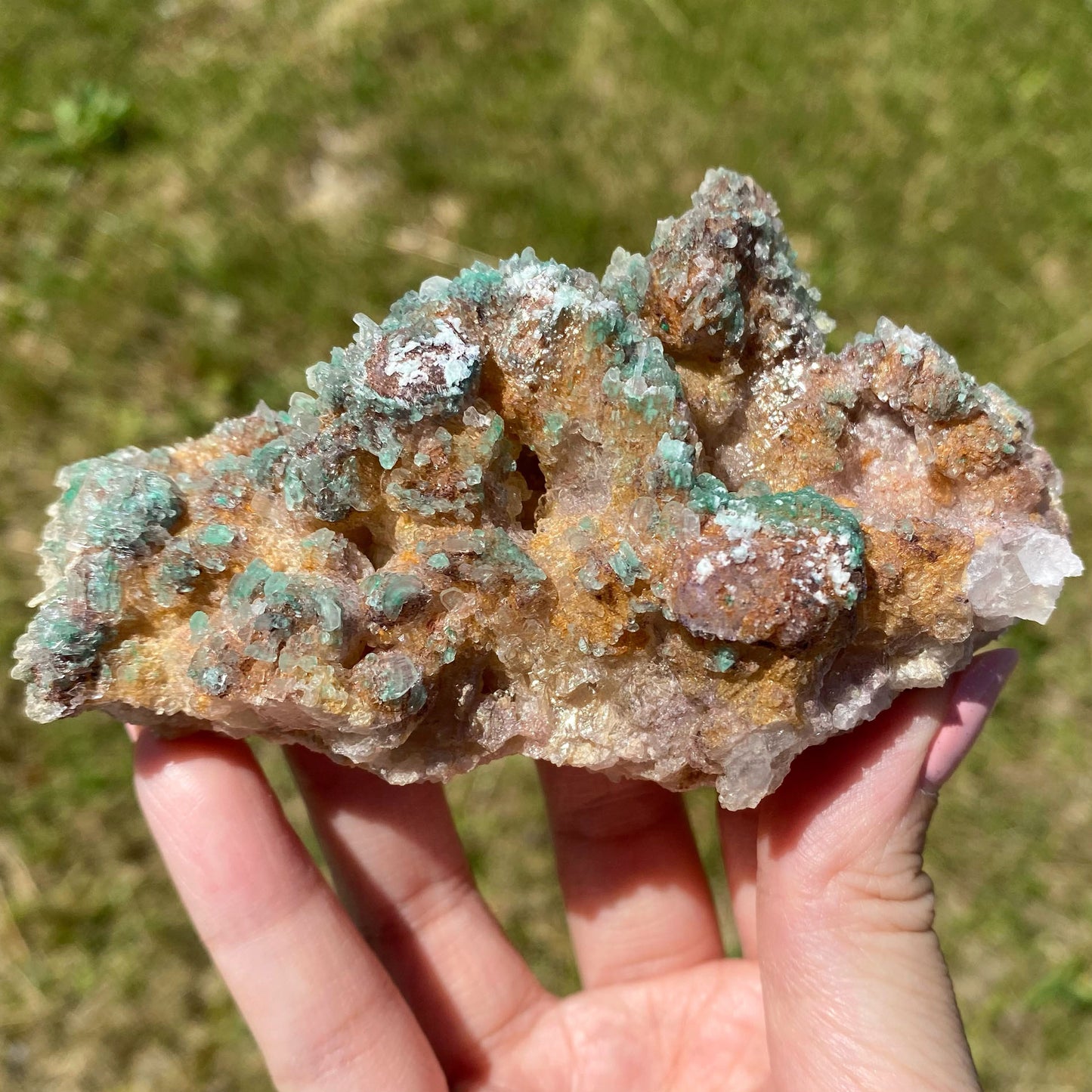Green Atacamite with Shiny Selenite and Azurite Mineral Specimen