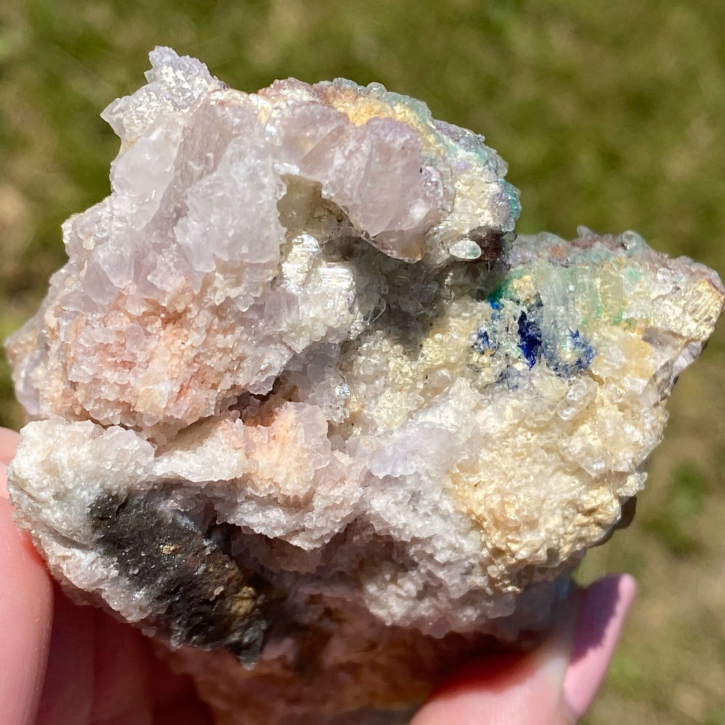 Green Atacamite with Shiny Selenite and Azurite Mineral Specimen