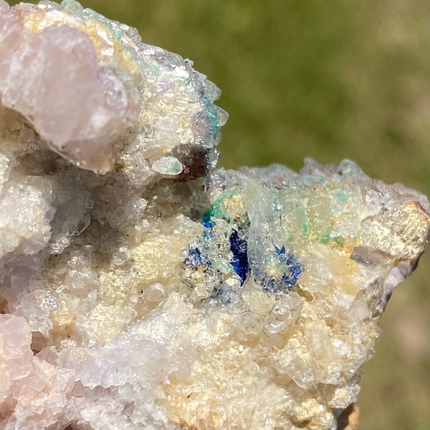 Green Atacamite with Shiny Selenite and Azurite Mineral Specimen