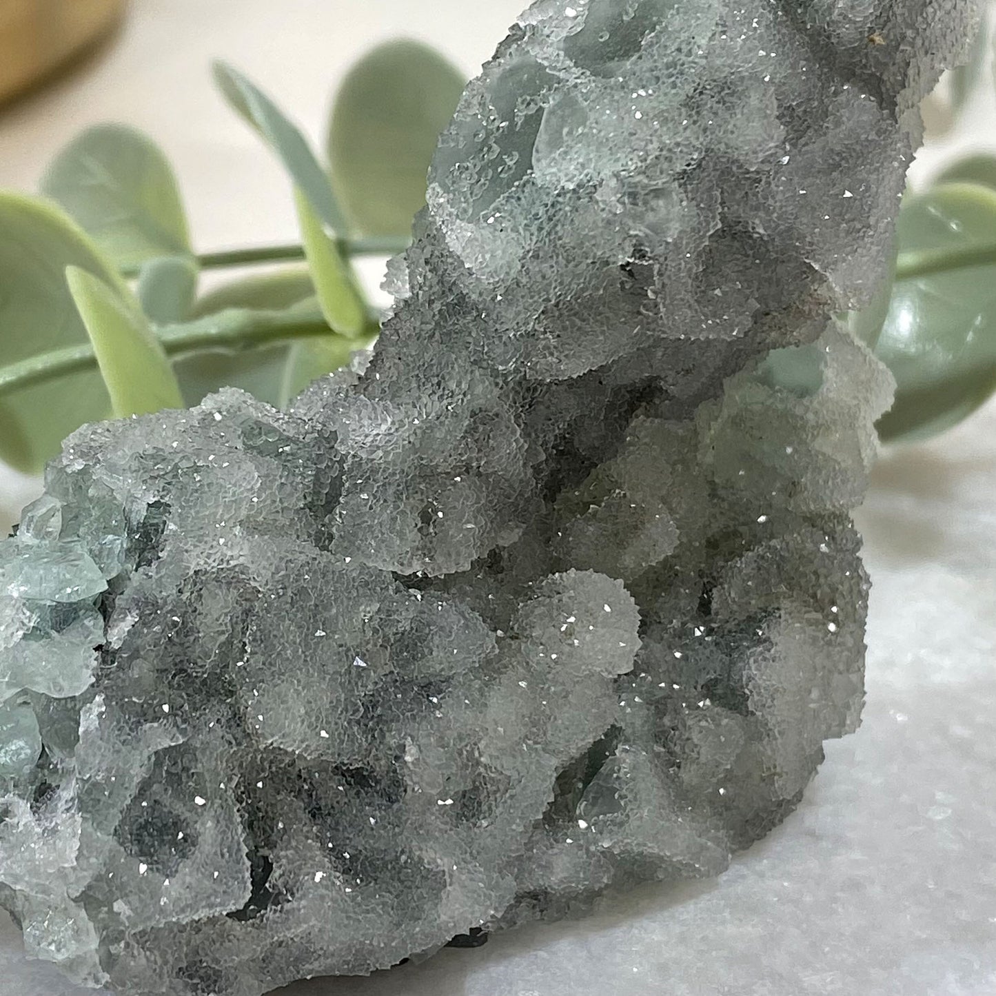 Green Cubic Fluorite with Quartz Sugar Druzy
