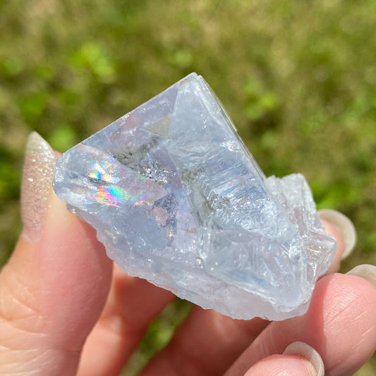 Ice Blue Cubic Fluorite with Rainbow Flash