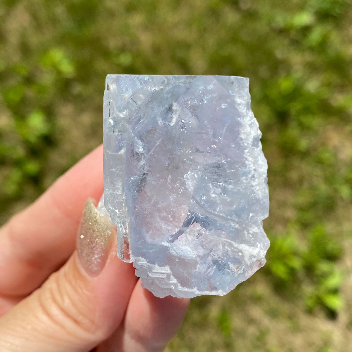 Ice Blue Cubic Fluorite with Rainbow Flash