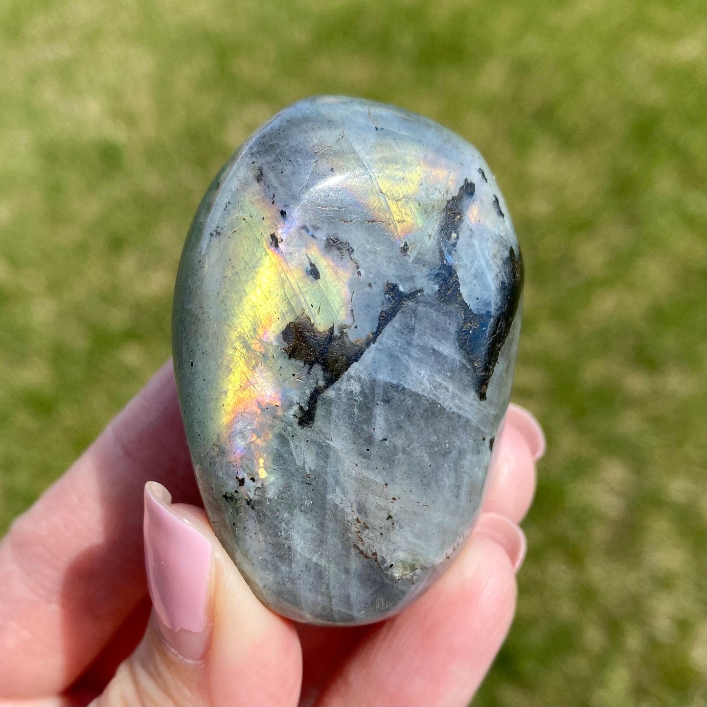 Labradorite Palm Stone Yellow Flash