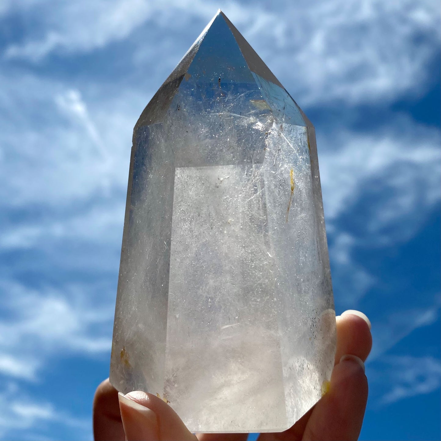 Large Clear Quartz Tower with Iron and Chlorite Inclusions