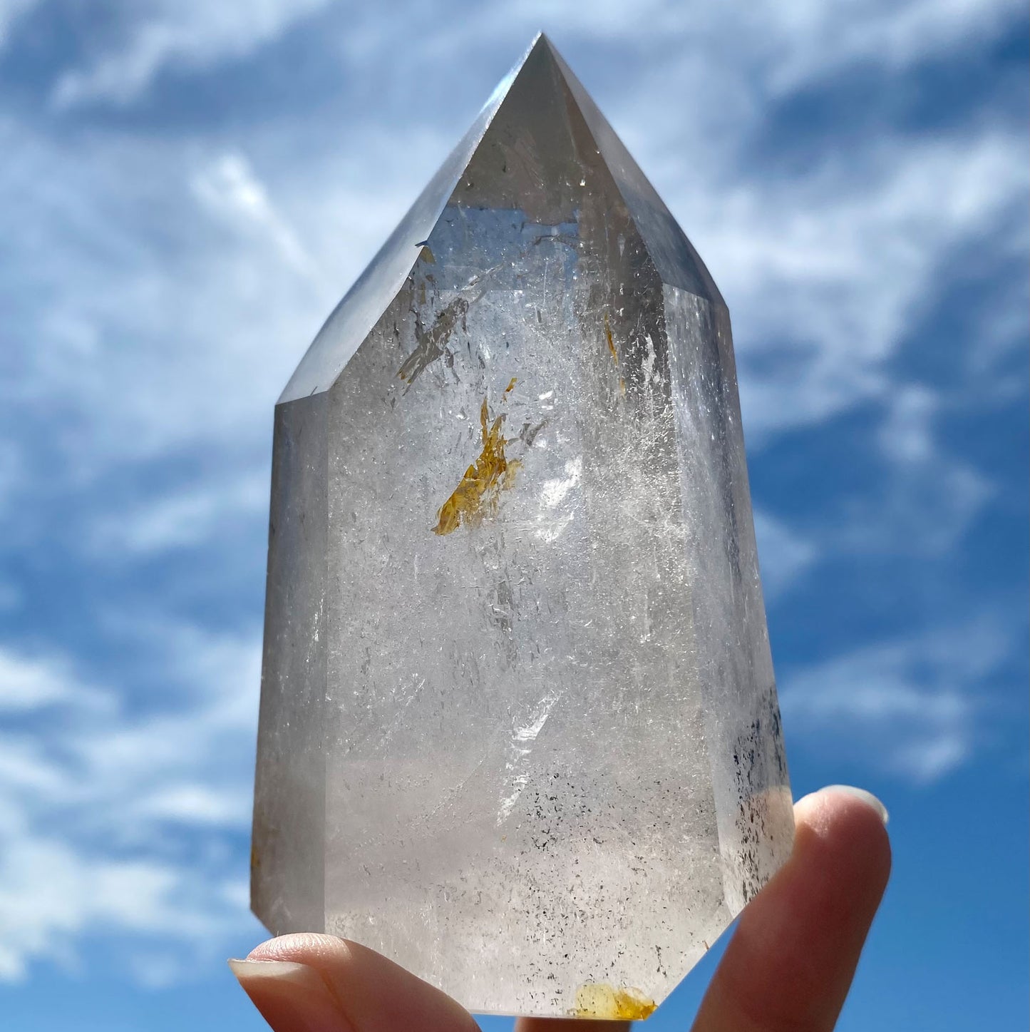 Large Clear Quartz Tower with Iron and Chlorite Inclusions