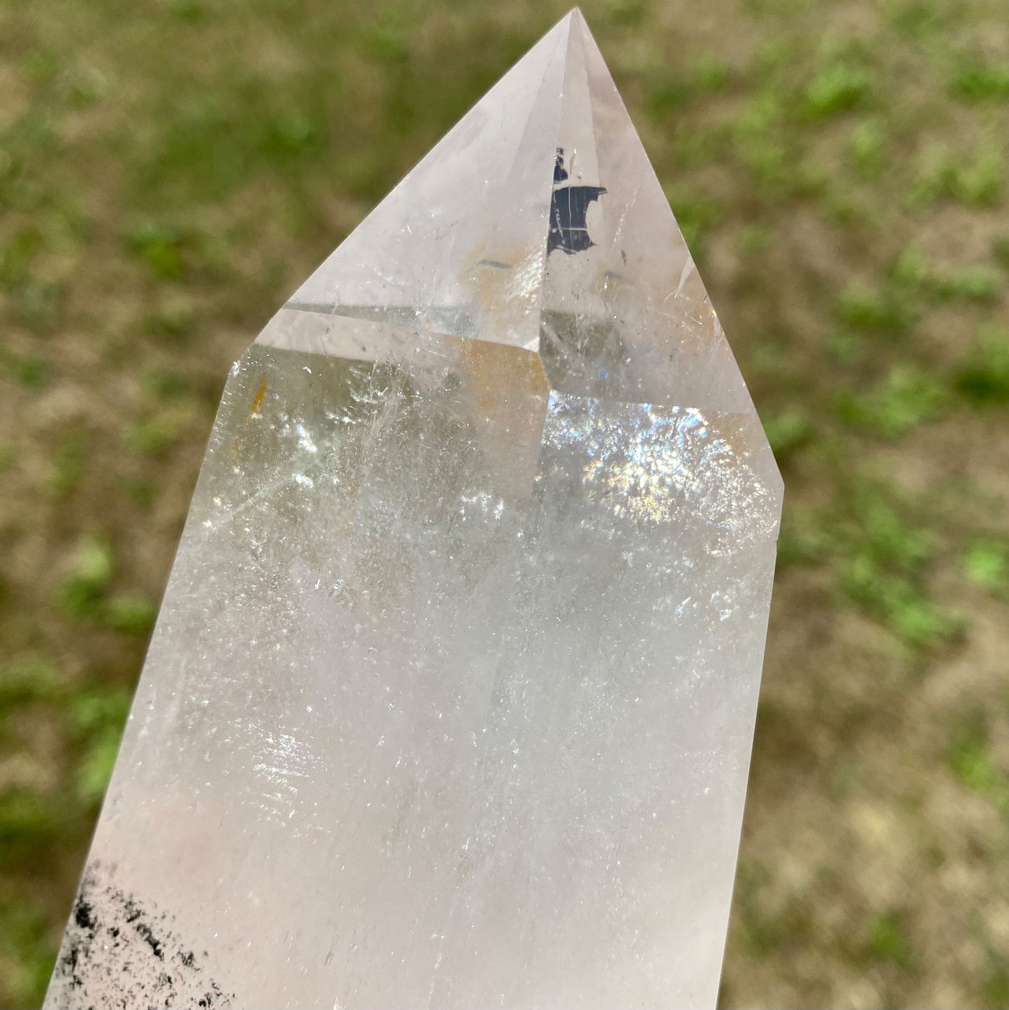 Large Clear Quartz Tower with Iron and Chlorite Inclusions