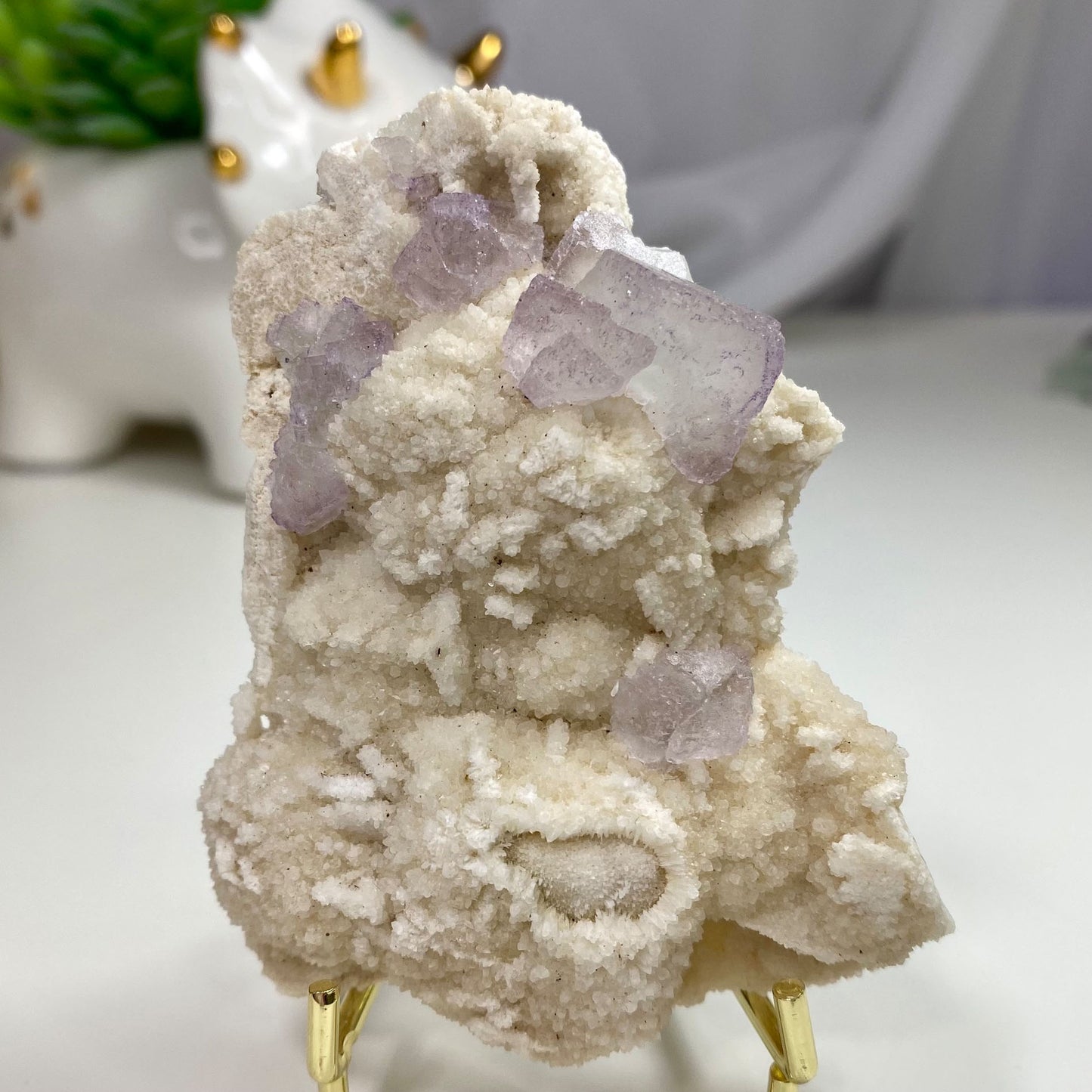 Light Green Purple Cubic Fluorite and Quartz Cluster