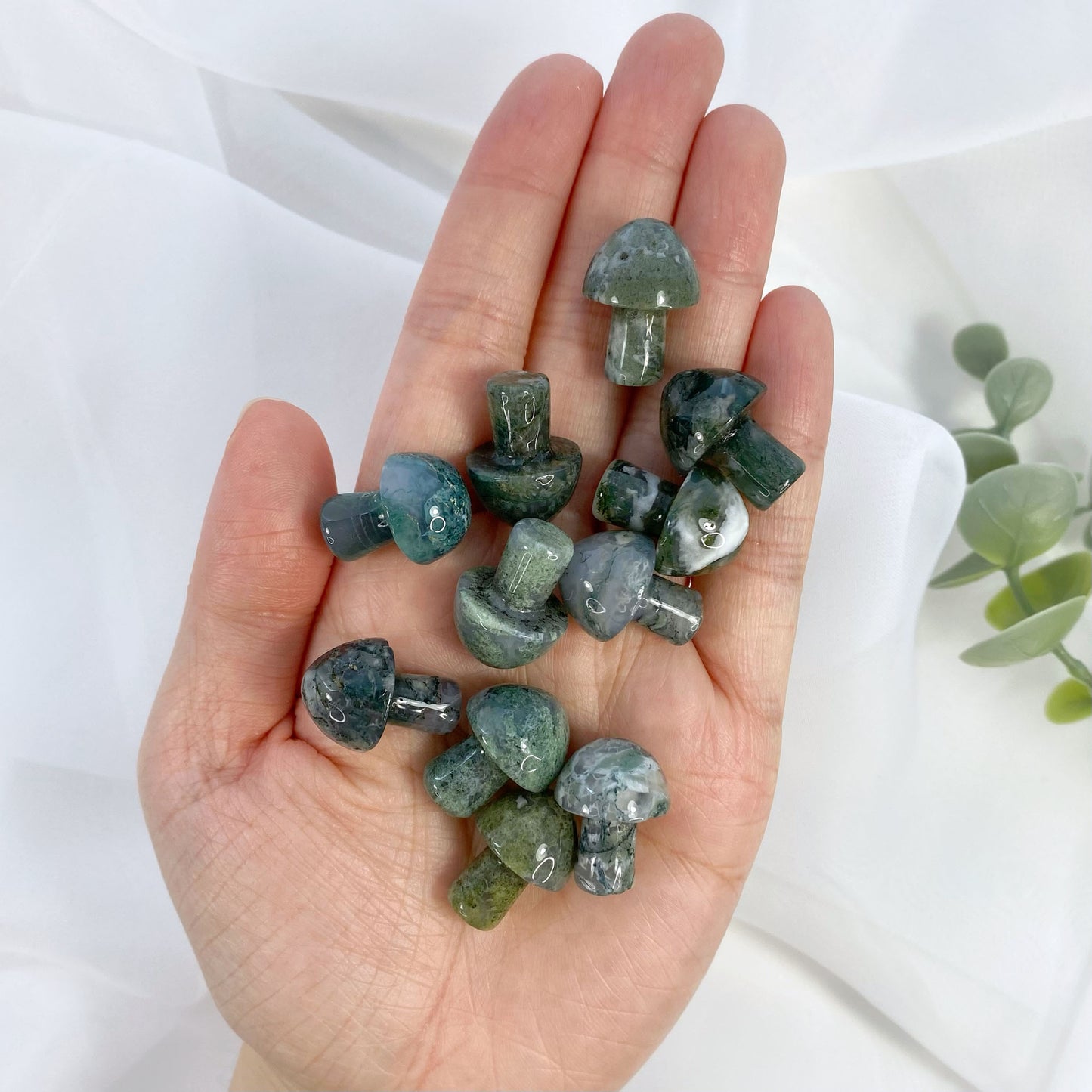 Moss Agate Mini Mushroom Carving