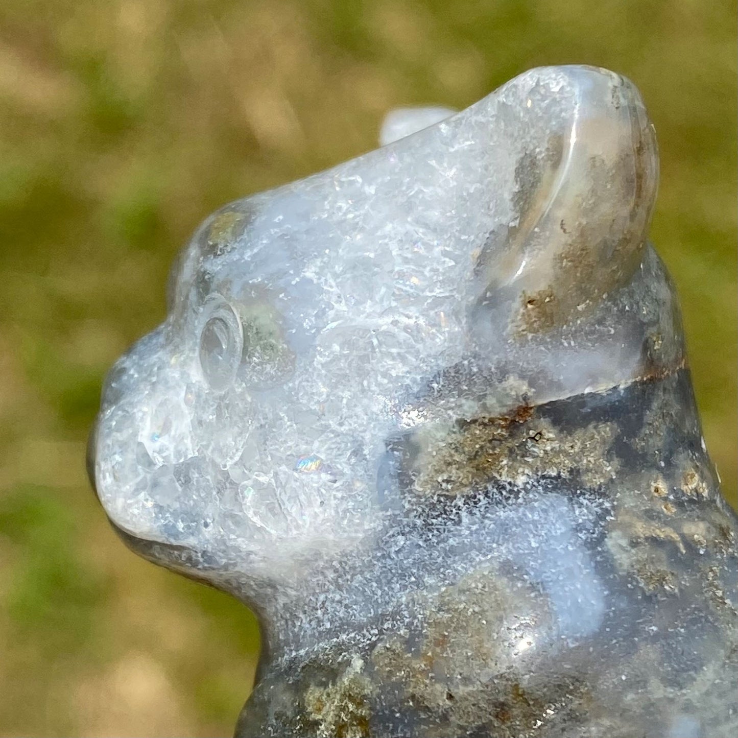 Moss Agate Frenchie French Bulldog Dog Carving