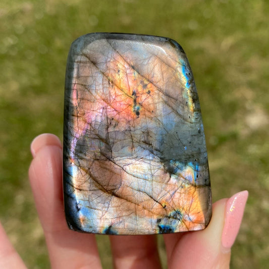 Silver Orange Pink Labradorite Freeform