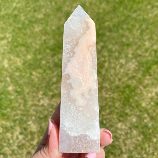 Peach Agate with Quartz Tower