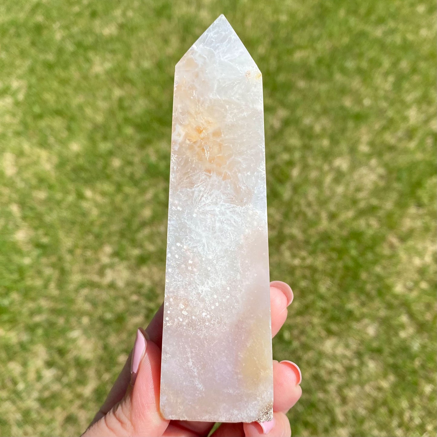 Peach Agate with Quartz Tower