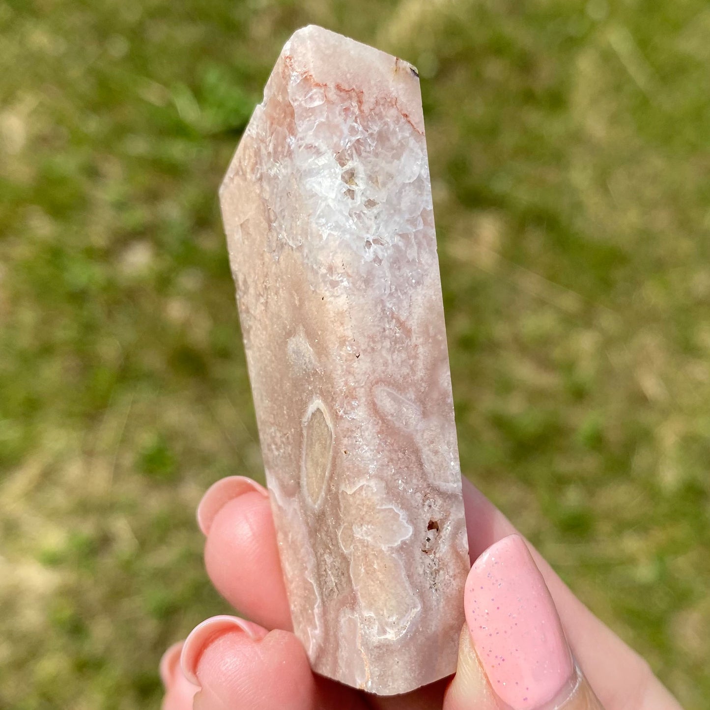 Pink Amethyst Flower Agate with Sparkly Druzy Freeform