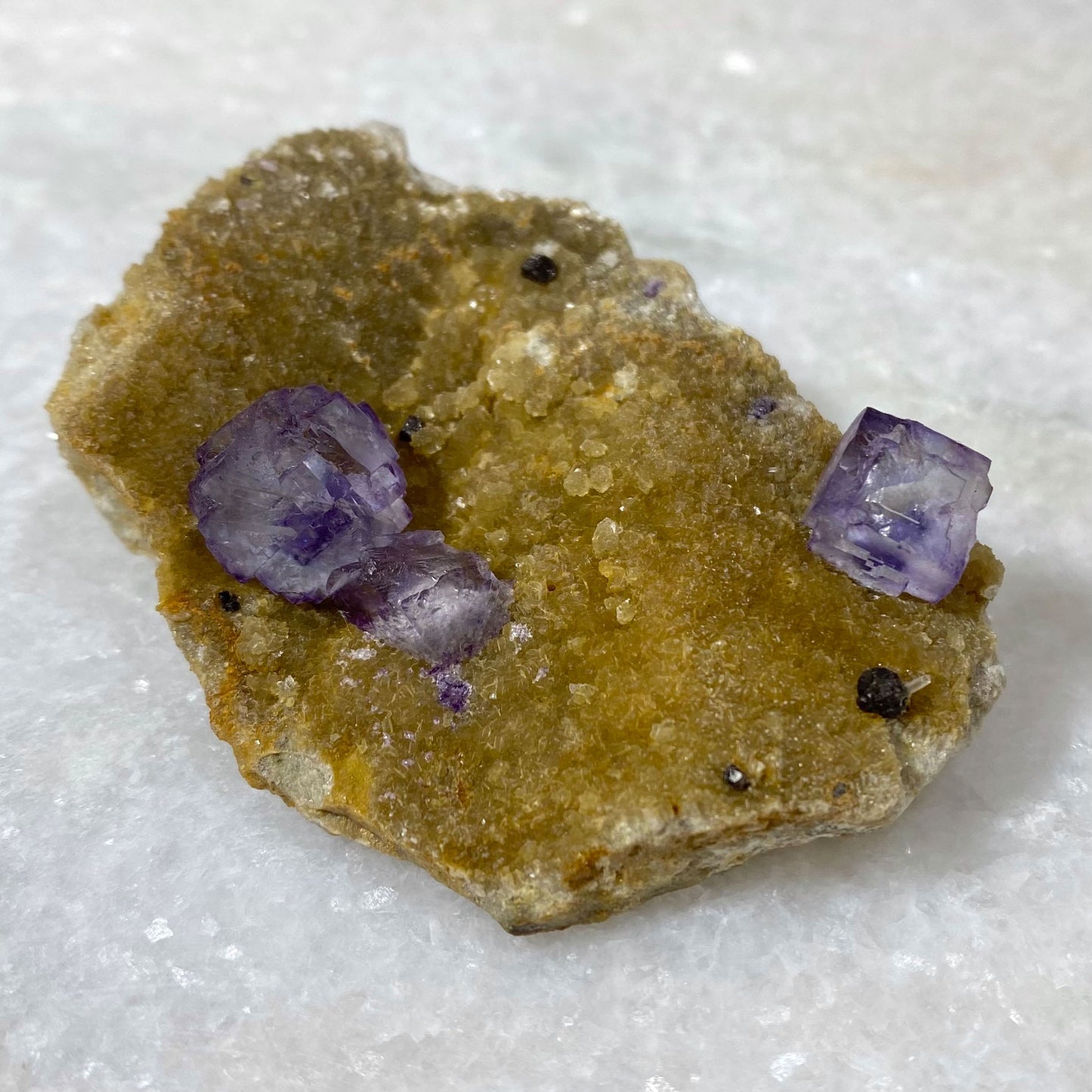 Purple Color Zoning Cubic Fluorite on Yellow Matrix