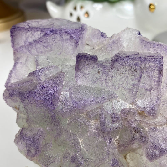 Purple Edge Light Green Cubic Fluorite Cluster