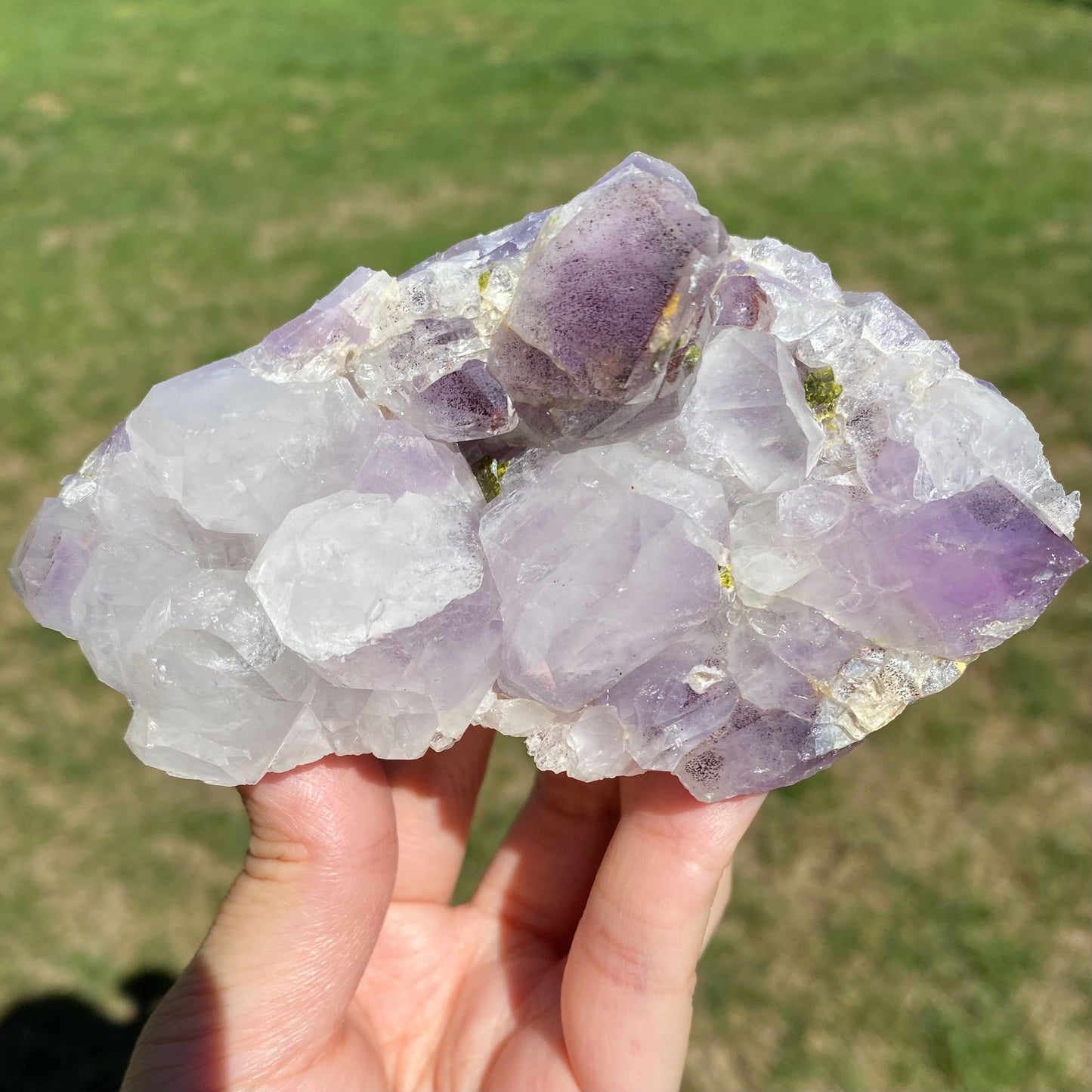 Amethyst Cluster with Hematite Phantoms and Epidote