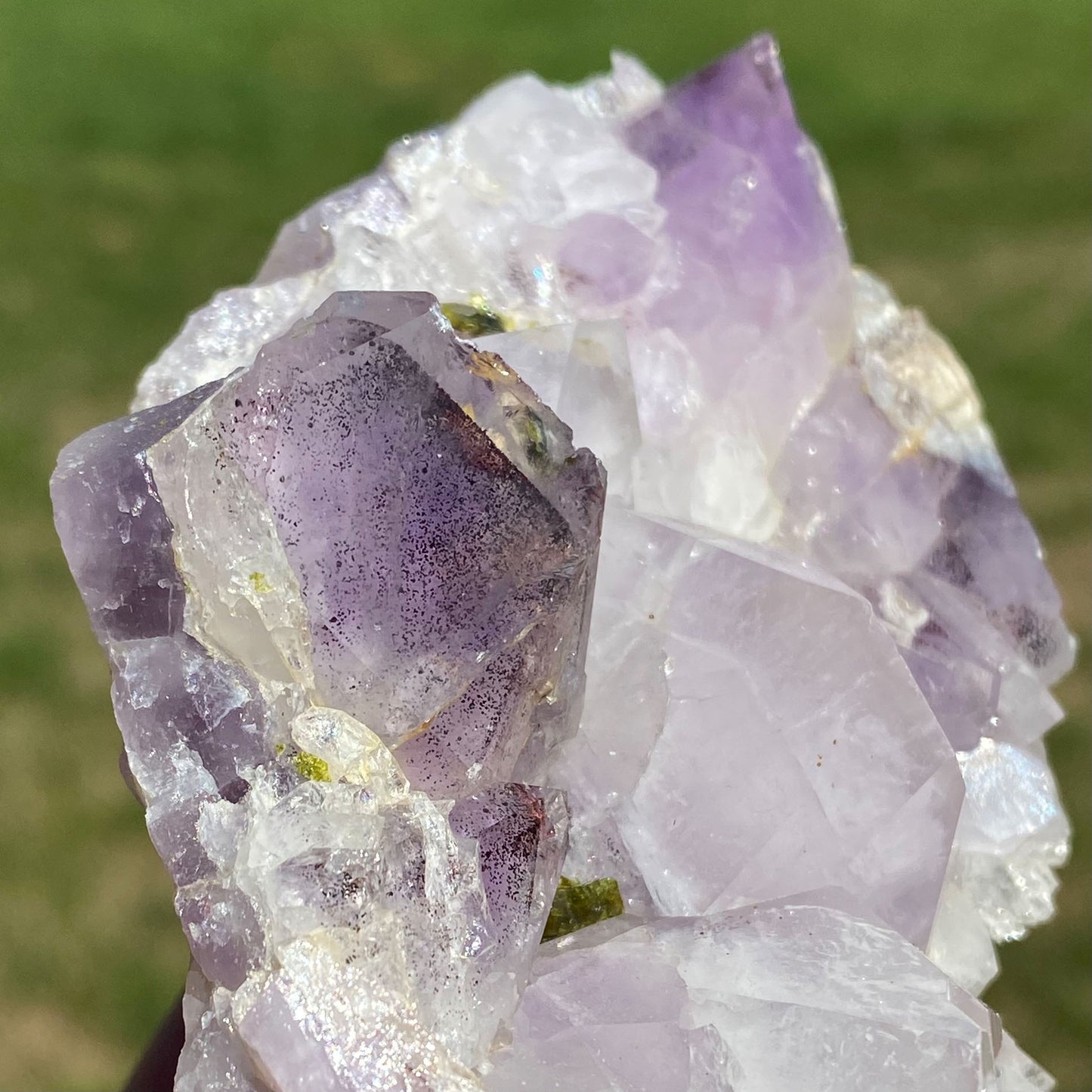 Amethyst Cluster with Hematite Phantoms and Epidote