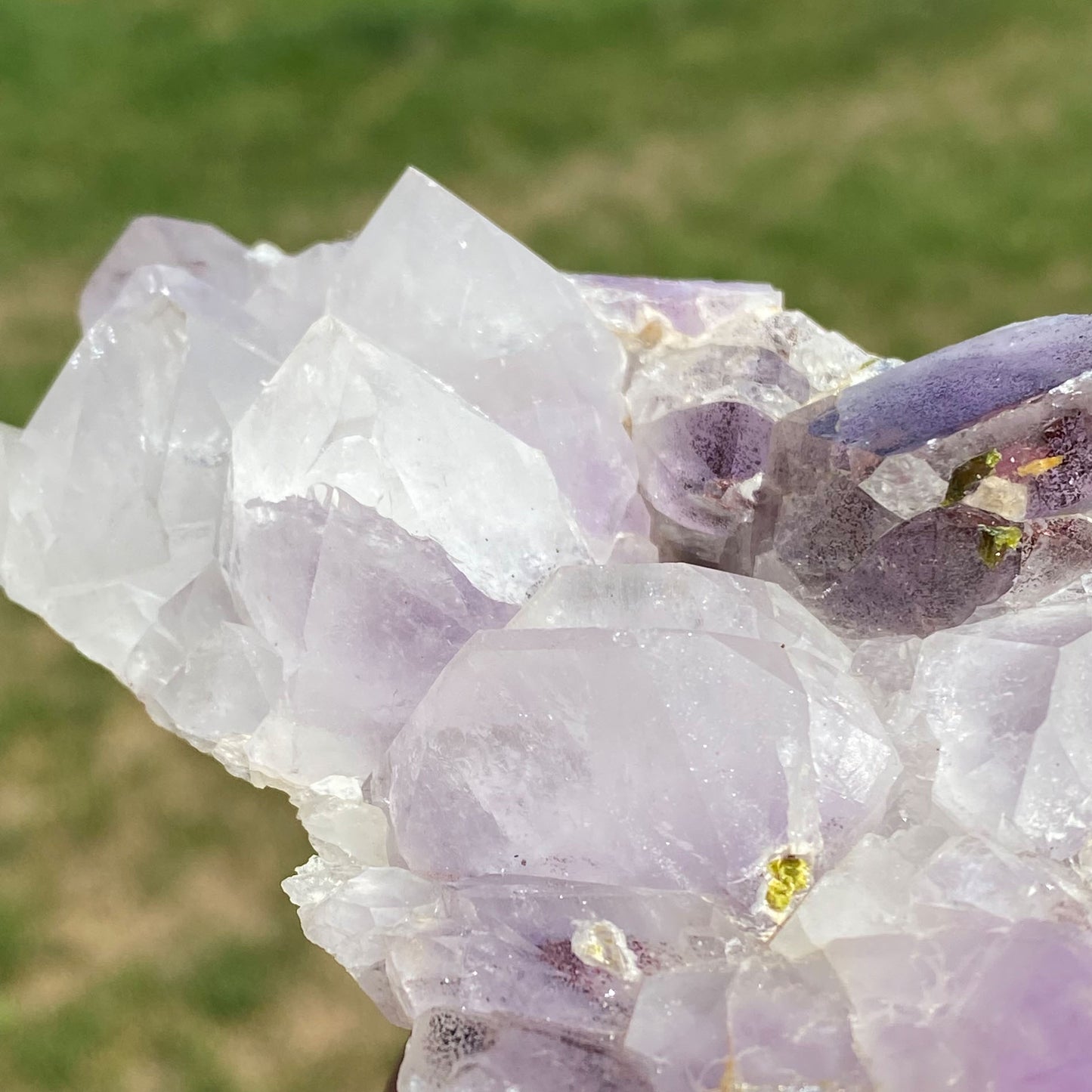 Amethyst Cluster with Hematite Phantoms and Epidote