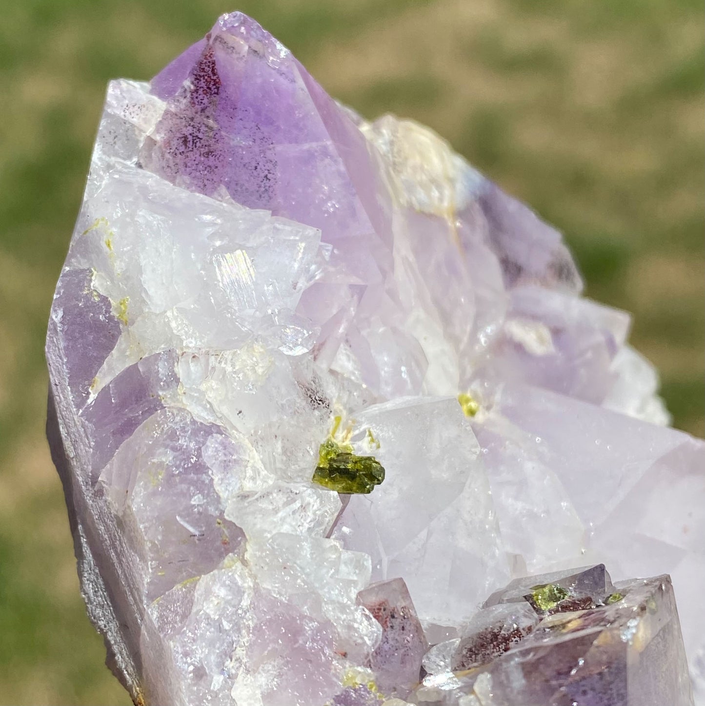 Amethyst Cluster with Hematite Phantoms and Epidote
