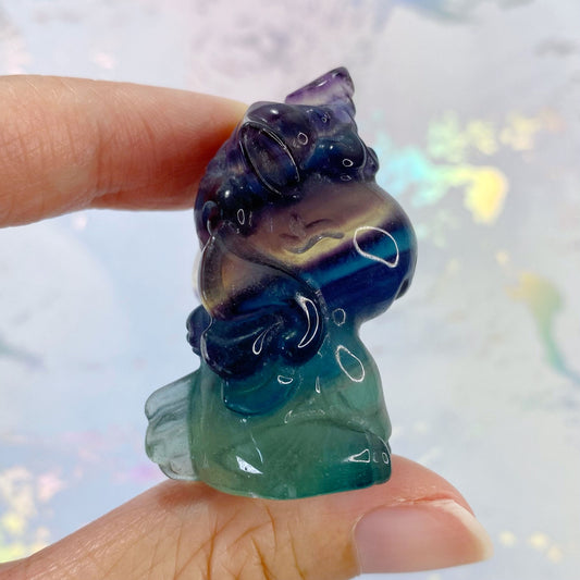Rainbow Fluorite Unicorn with Wings Carving