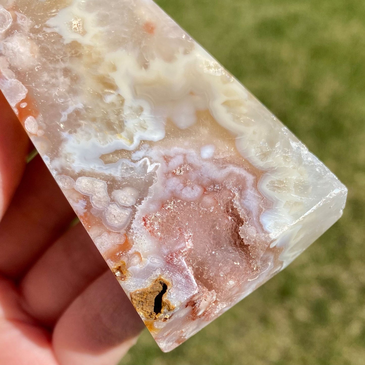 Carnelian Flower Agate Tower with Pink Druzy