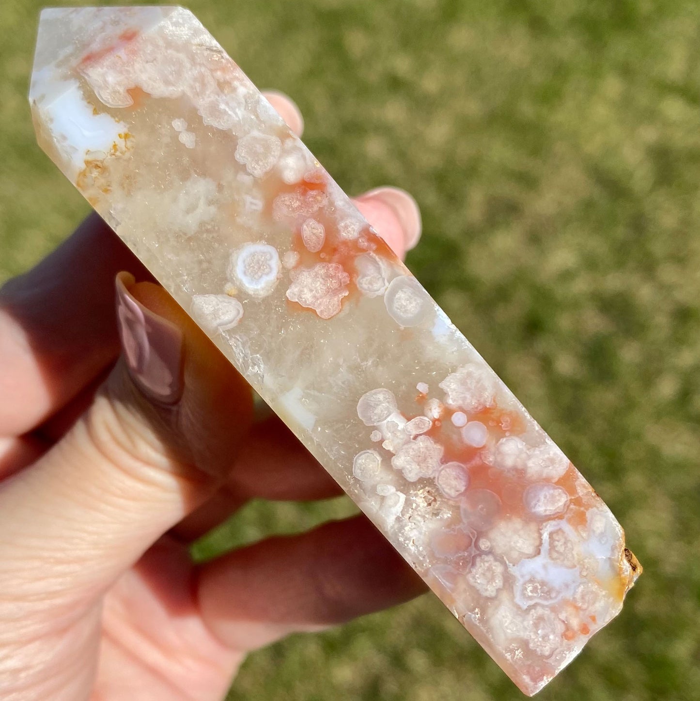 Carnelian Flower Agate Tower with Pink Druzy