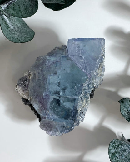 Blue Cubic Fluorite with Wolframite from Yaogangxian