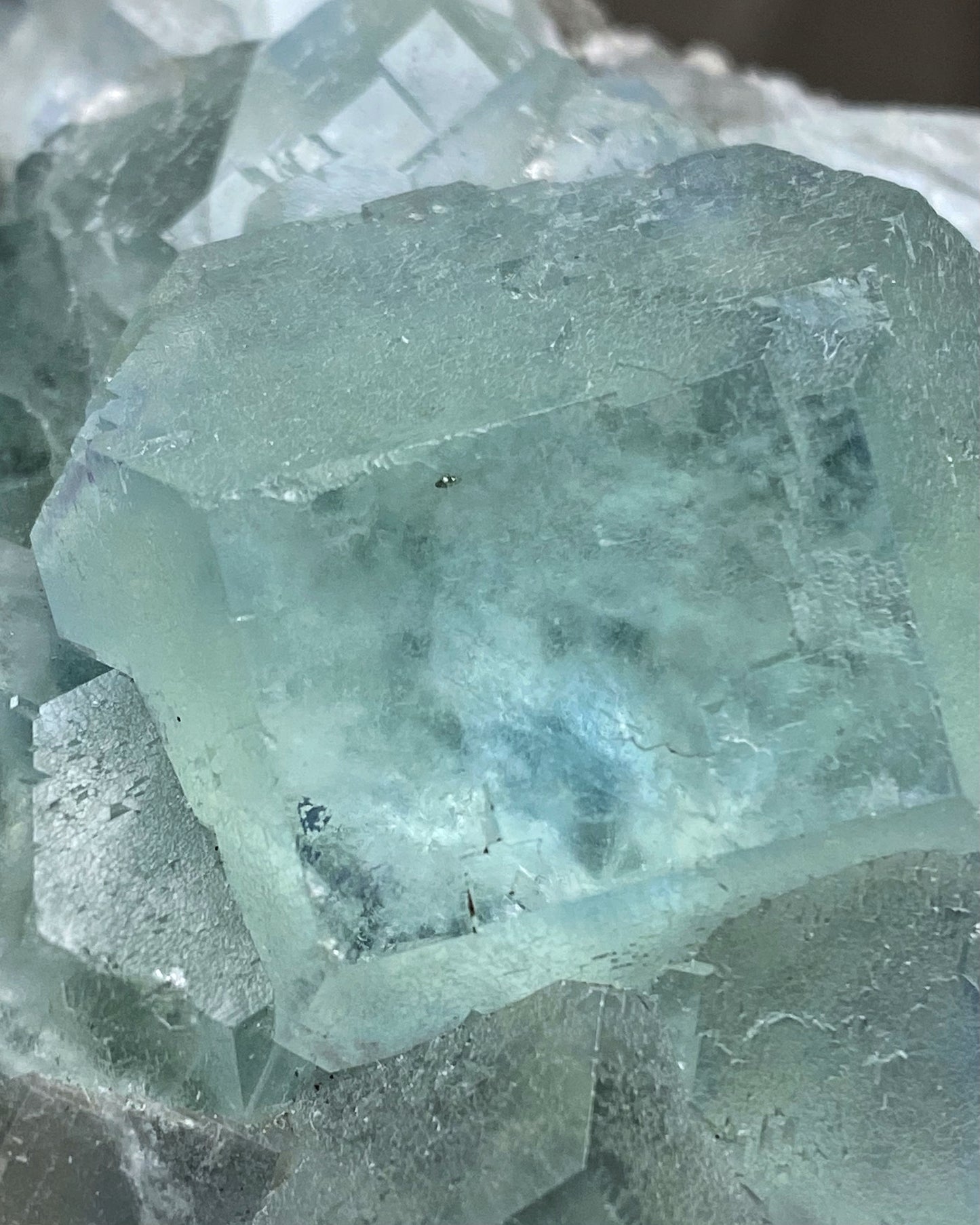 Blue Green Polyhedral Fluorite with Pyrite Inclusion