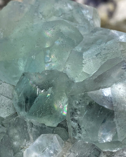 Blue Green Polyhedral Fluorite with Pyrite Inclusion