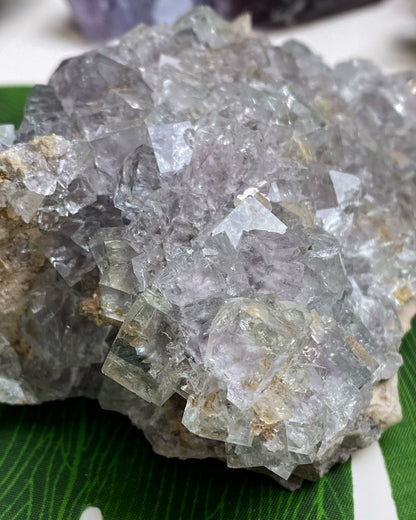 Clear Glassy Light Green & Purple Cubic Fluorite Cluster