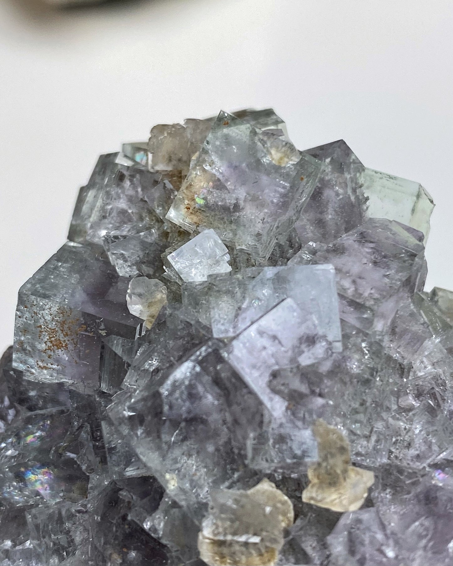 Clear Glassy Light Green & Purple Cubic Fluorite Cluster