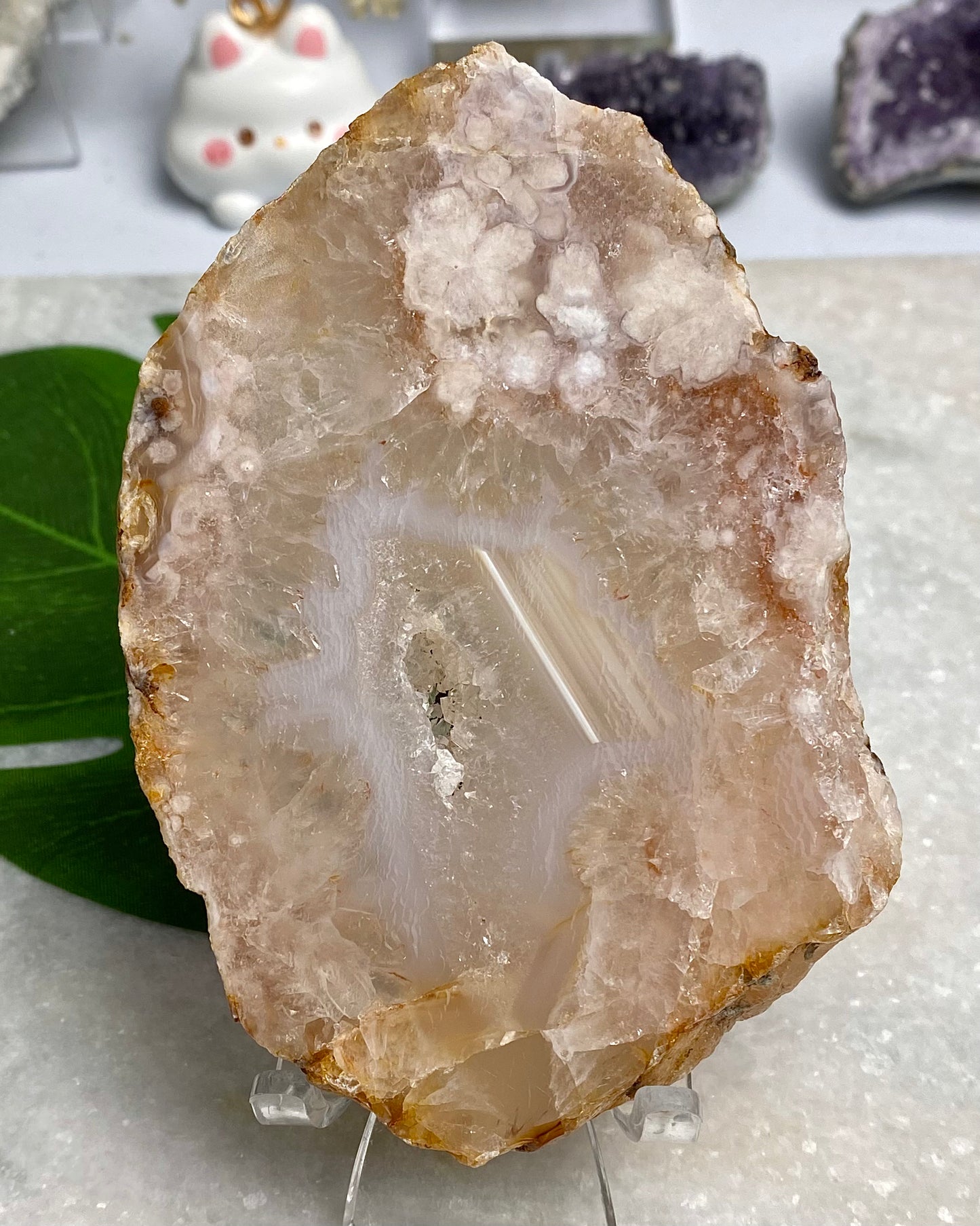 Flower Agate Quartz Druzy Slab