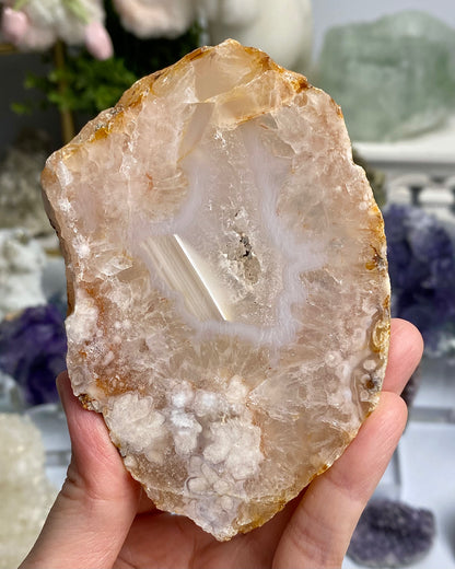 Flower Agate Quartz Druzy Slab