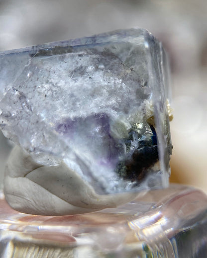 Glassy Ice Blue Cubic Fluorite with Pyrite Crystal