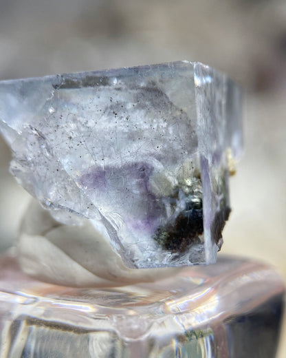 Glassy Ice Blue Cubic Fluorite with Pyrite Crystal