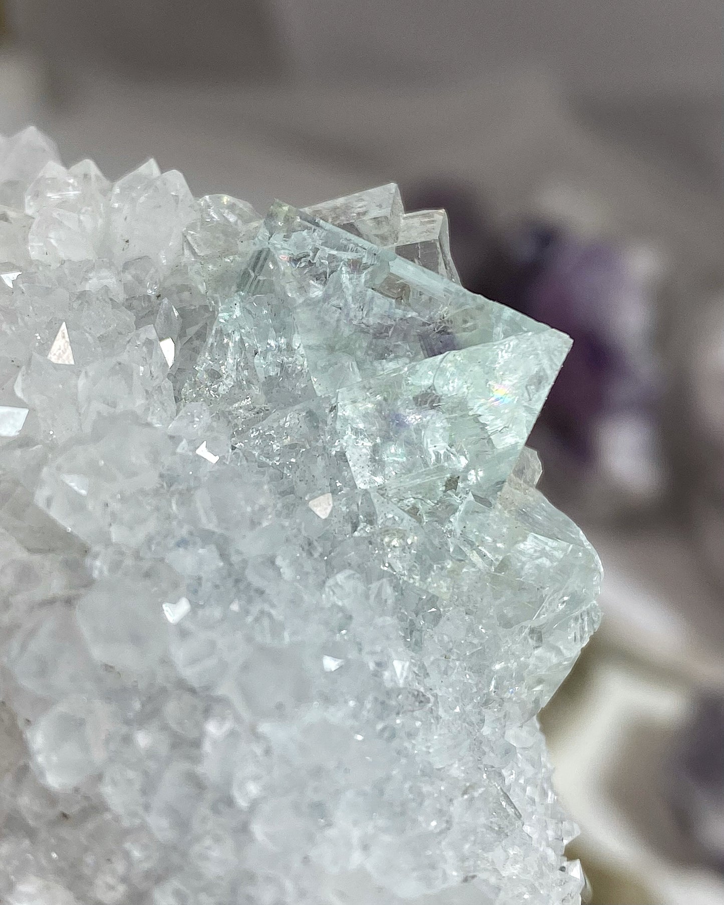 Glassy Clear Green Cubic Fluorite with Quartz