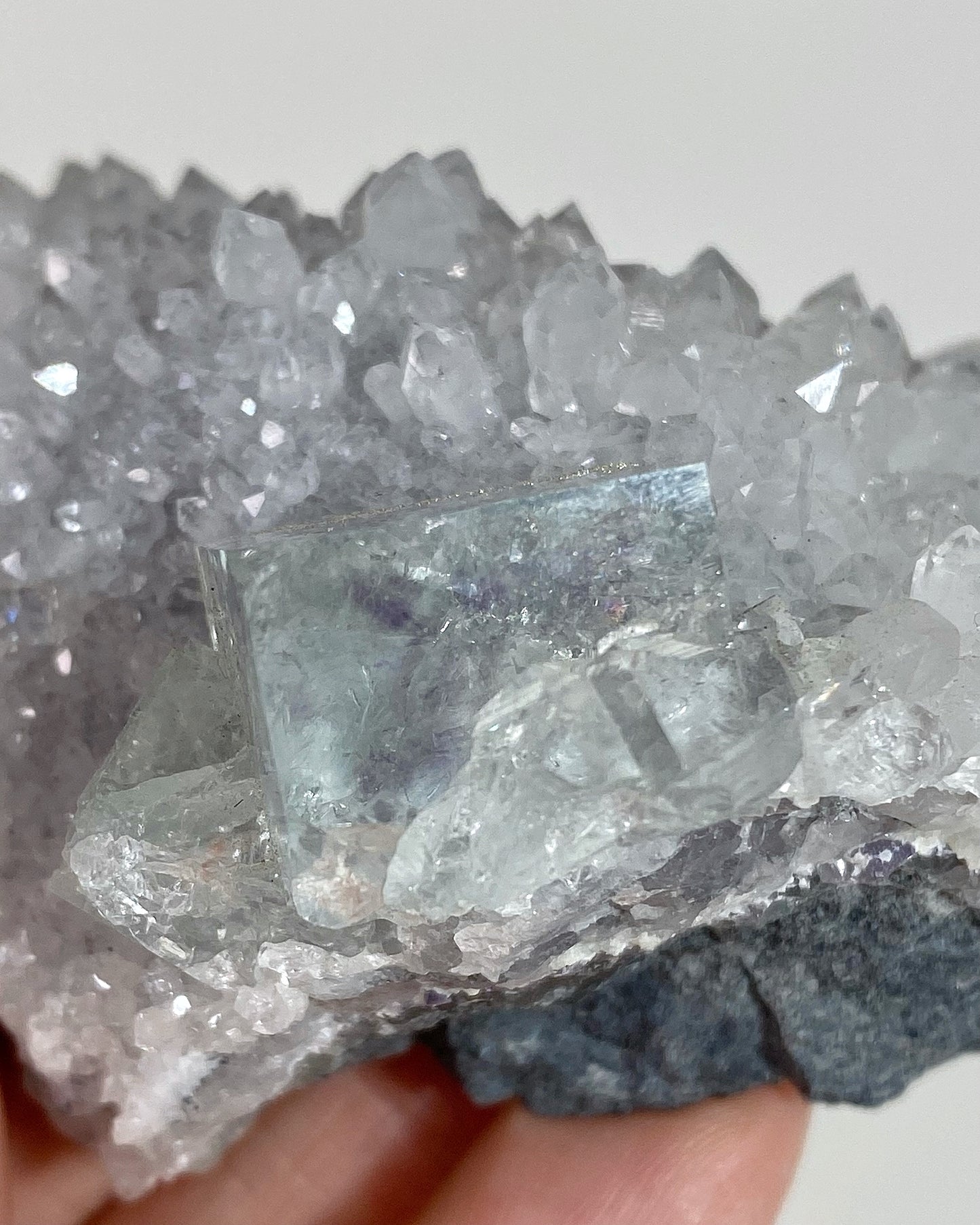 Glassy Clear Green Cubic Fluorite with Quartz