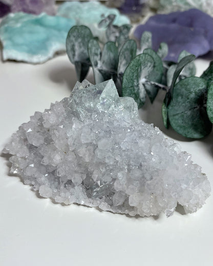 Glassy Clear Green Cubic Fluorite with Quartz