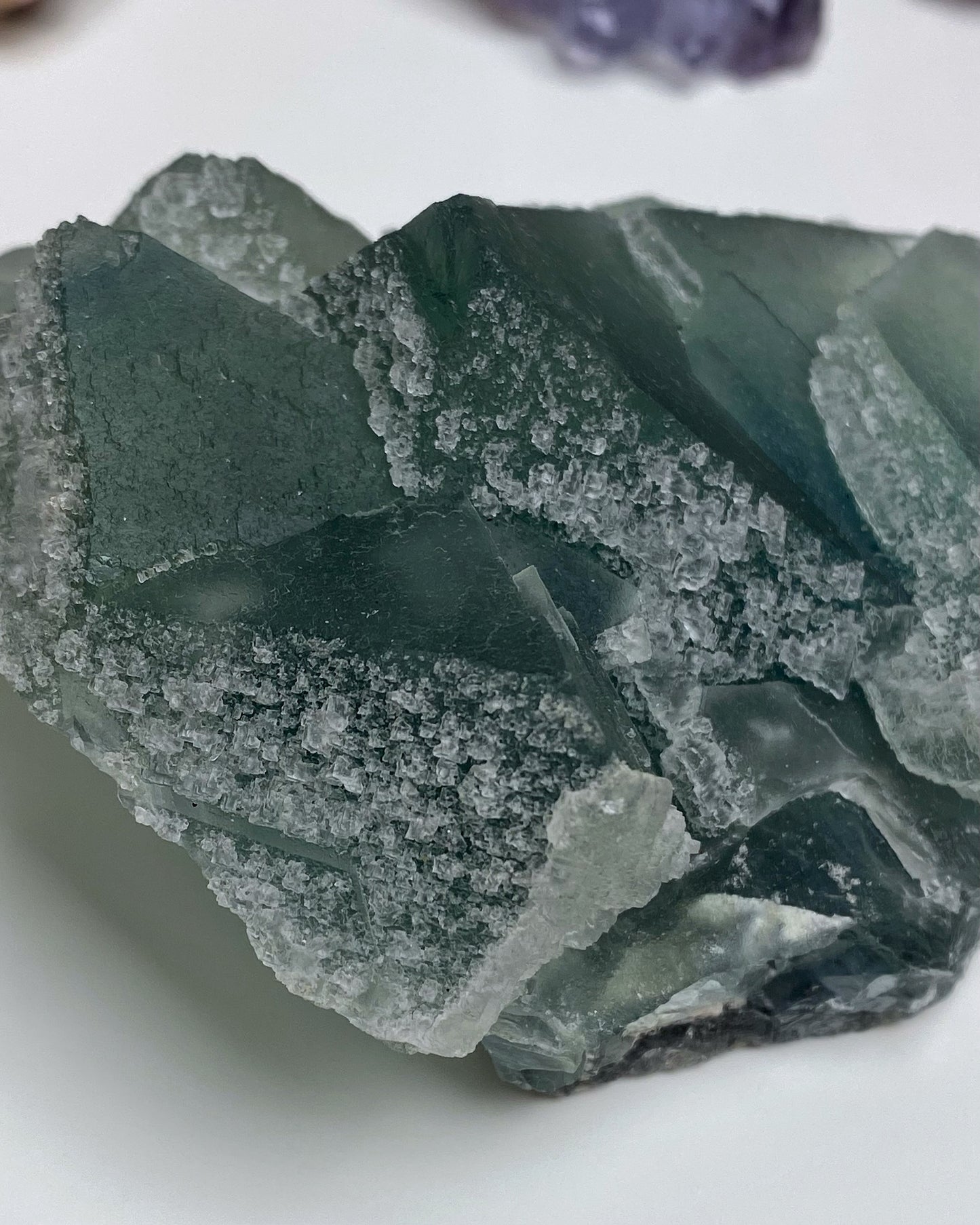 Green Blue Octahedral Fluorite with Clear Cubic Fluorite