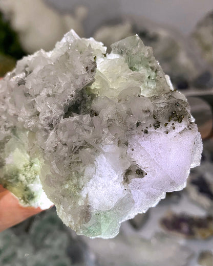 Lavender & Green Fluorite with Sparkly Chalcopyrite & Calcite