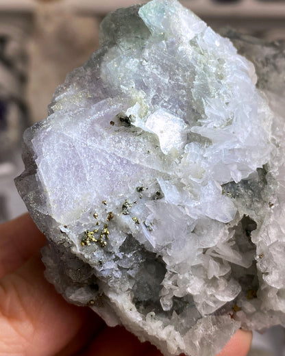 Lavender & Green Fluorite with Sparkly Chalcopyrite & Calcite