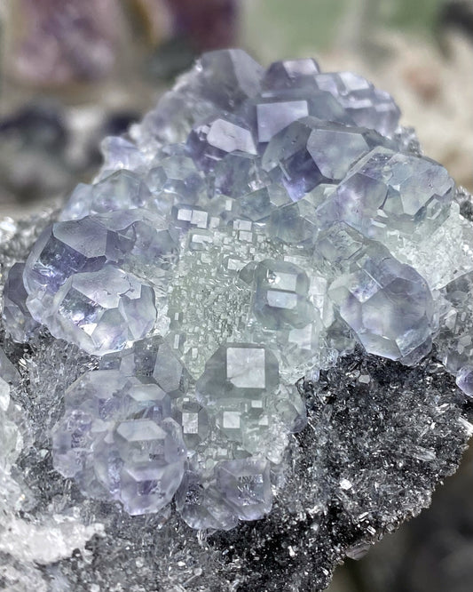 Blue Green Polyhedral Fluorite with Sparkly Quartz