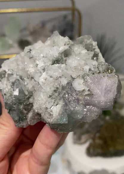 Lavender & Green Fluorite with Sparkly Chalcopyrite & Calcite