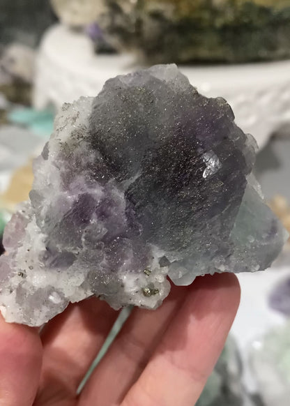 Purple & Green Fluorite with Sparkly Chalcopyrite & Quartz