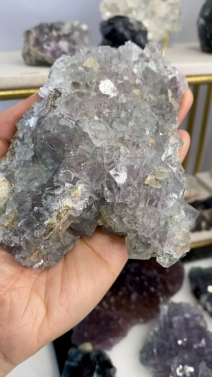 Clear Glassy Light Green & Purple Cubic Fluorite Cluster