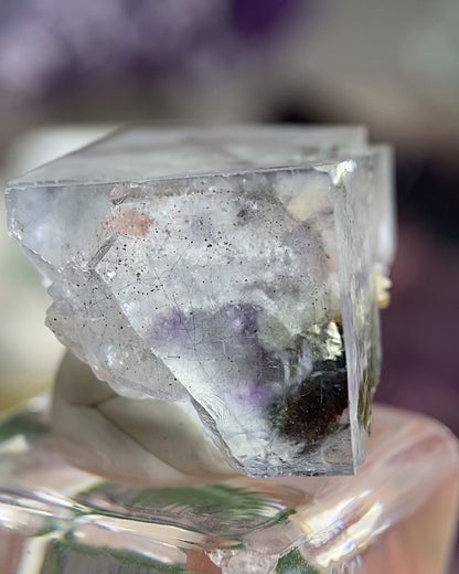 Glassy Ice Blue Cubic Fluorite with Pyrite Crystal