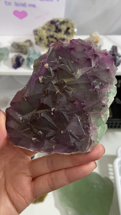 Purple & Green Octahedral Fluorite with Cubic Fluorite