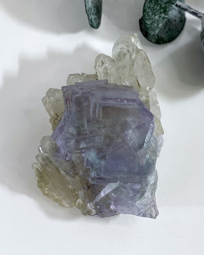 Blue Purple Cubic Fluorite with Phantom Quartz