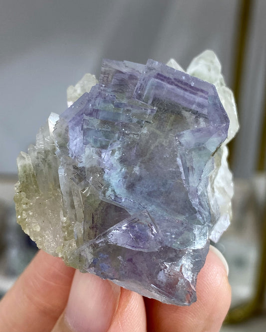 Blue Purple Cubic Fluorite with Phantom Quartz