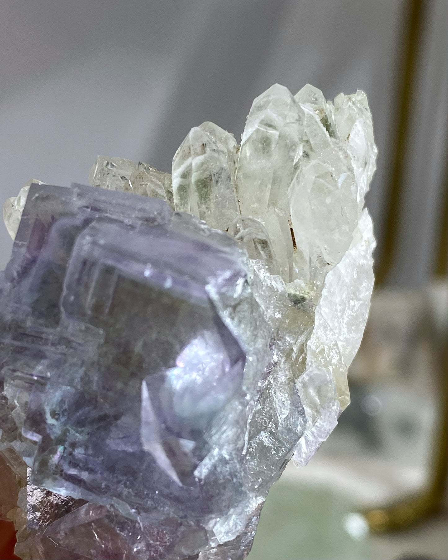 Blue Purple Cubic Fluorite with Phantom Quartz